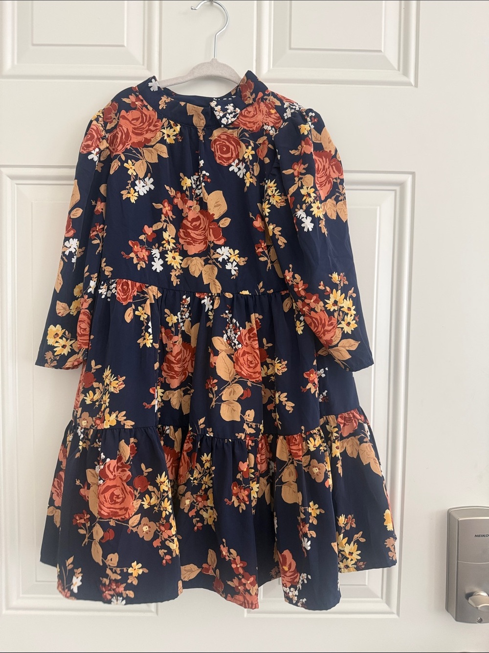 Janie and Jack Navy Floral Tiered Dress with Rust and Mustard Blooms